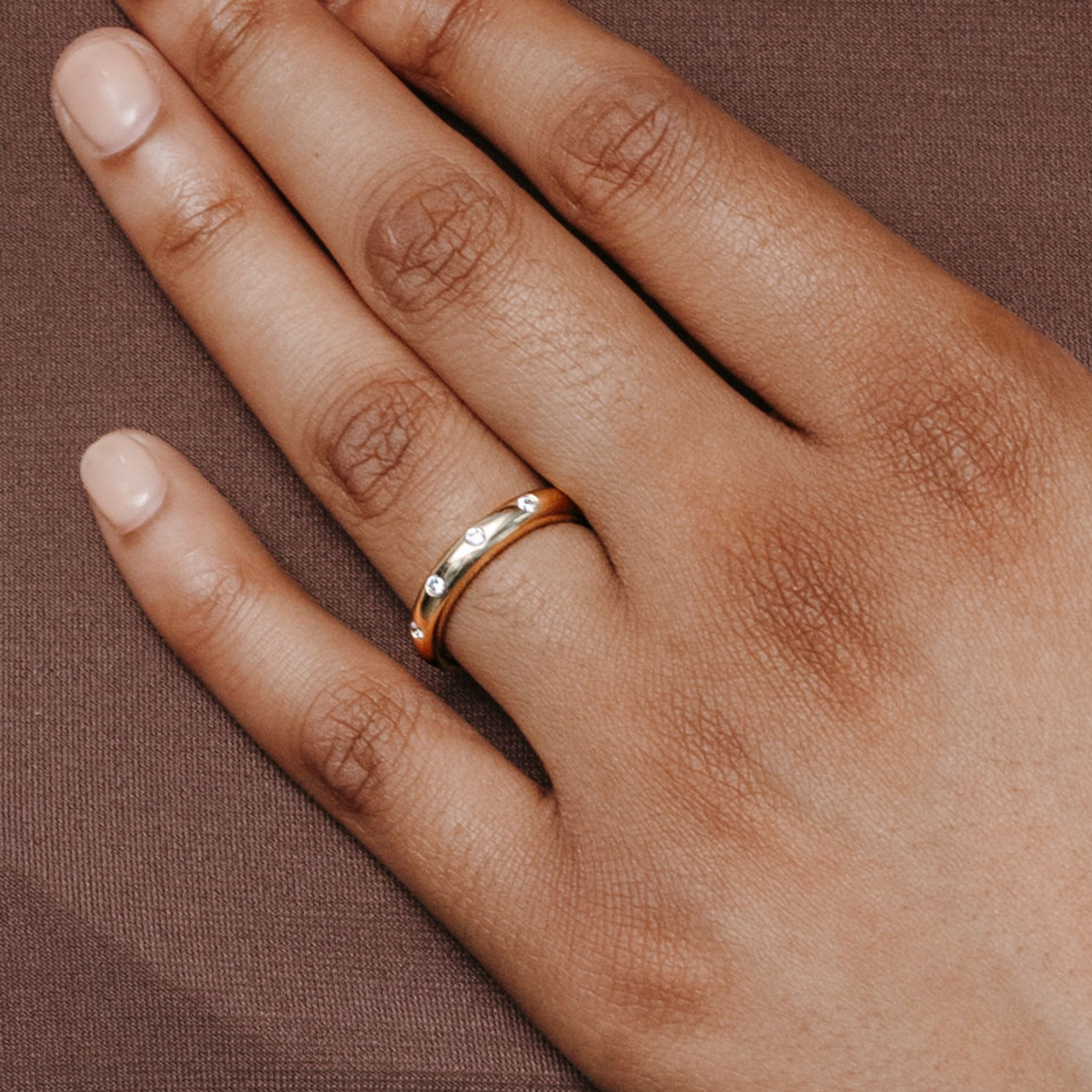 burnished diamond and gold ring