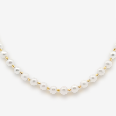 6-6.5MM Pearl & Gold Bead Necklace