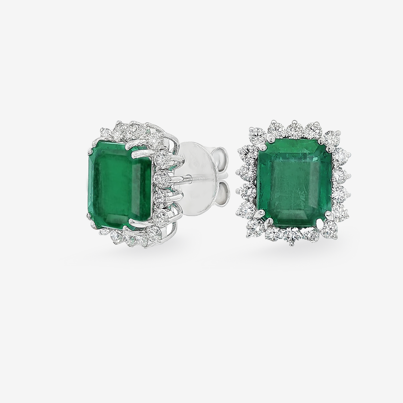 6.32CT Emerald Cut Emerald Diamond Halo Earrings