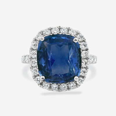 6.60CT Cushion Blue Sapphire & Diamond Ring