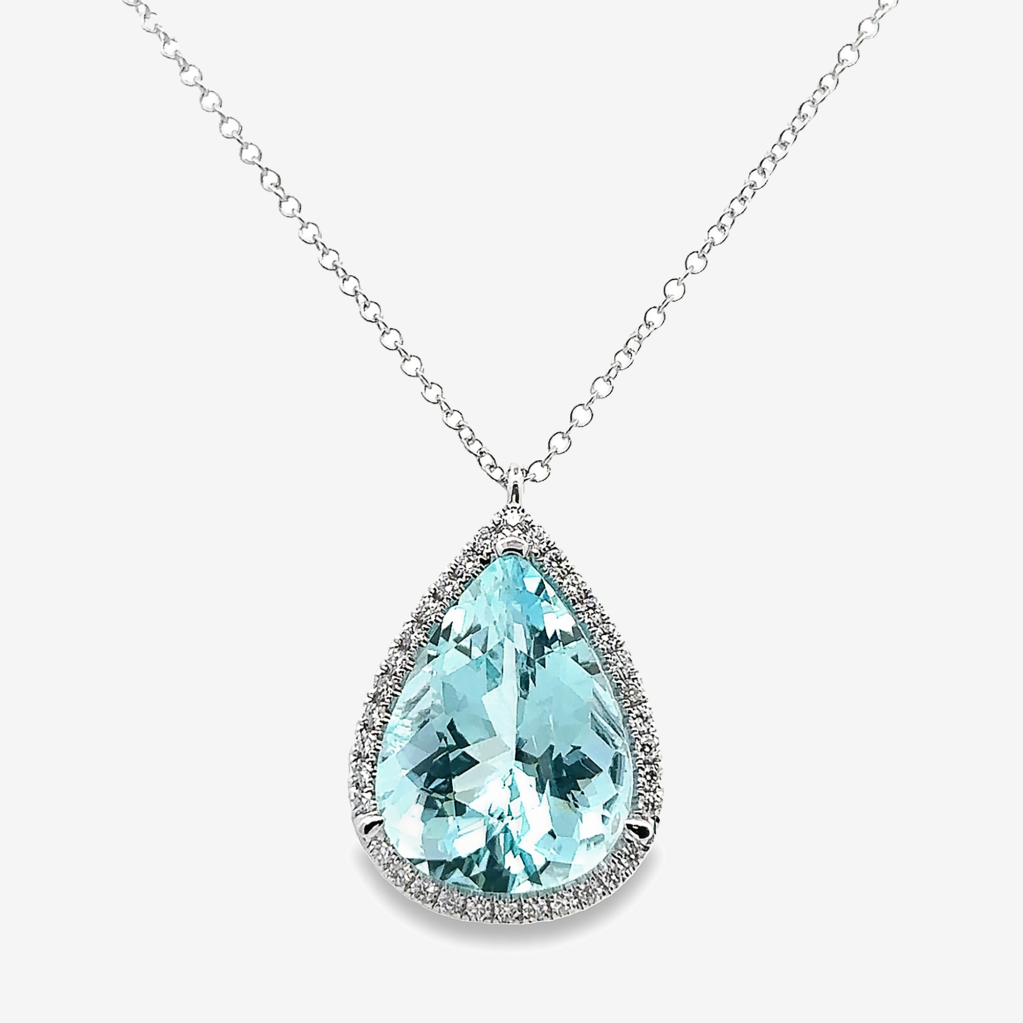 aquamarine and diamond halo necklace