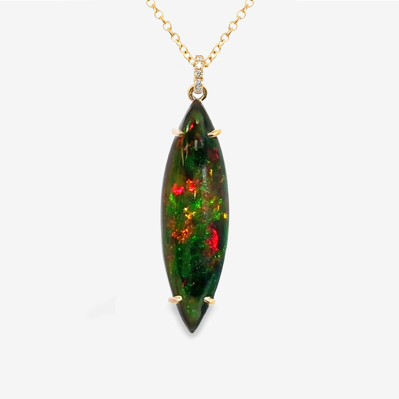 6.89CT Marquise Shaped Black Opal Necklace