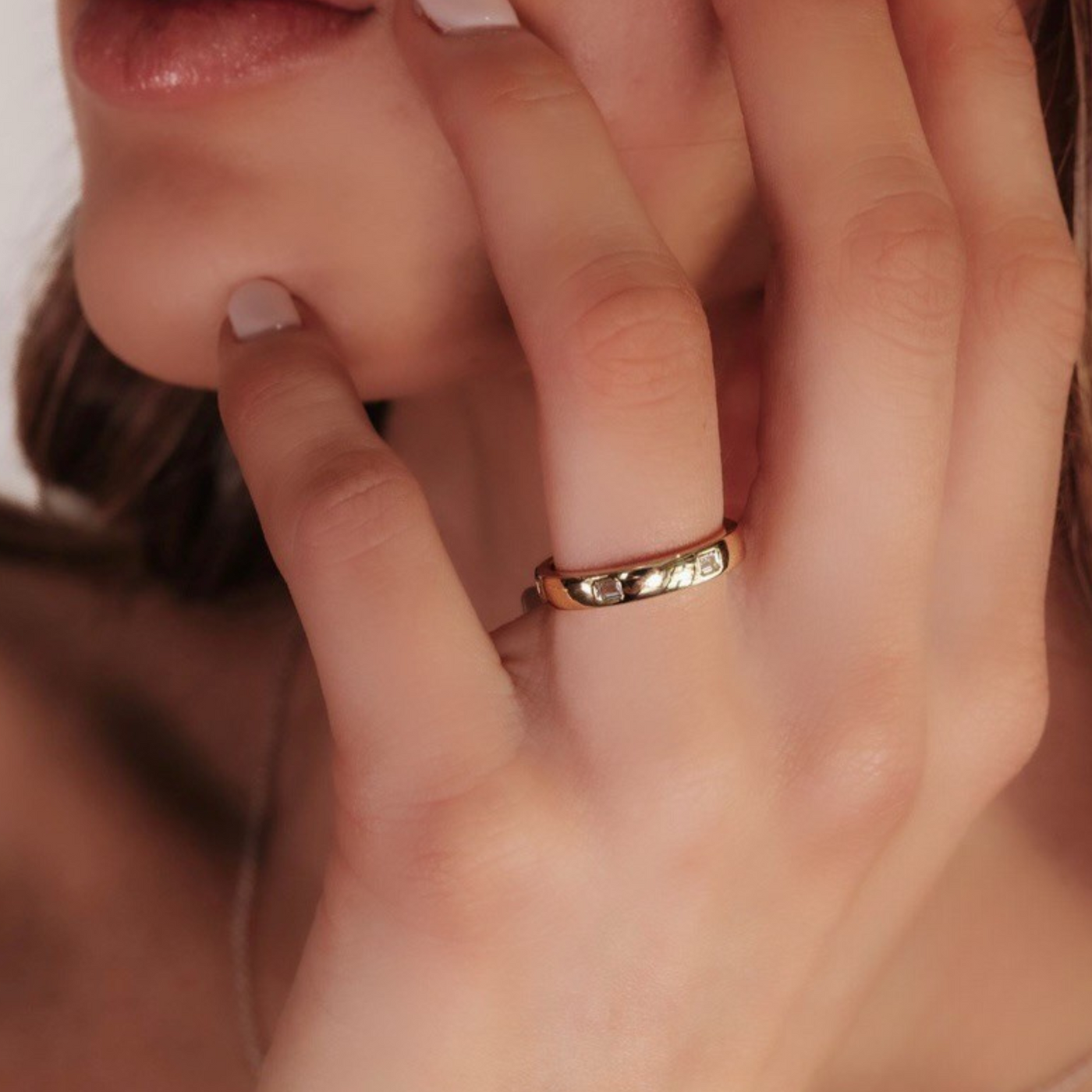 6 Emerald Cut High Polished Band Ring