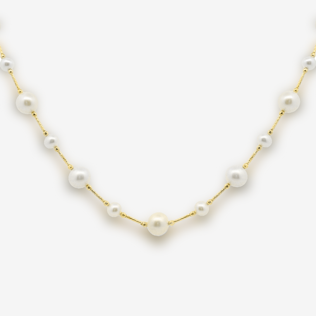 7-7.5-4.5-5MM Alternating Pearl & Gold Tube Necklace – Mavilo