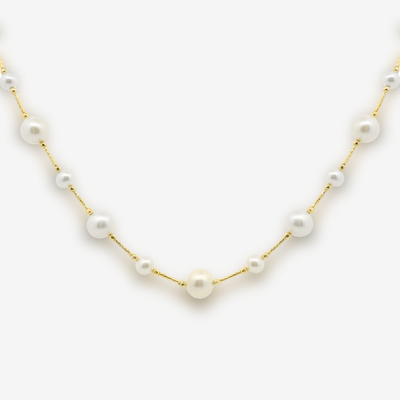 7-7.5-4.5-5MM Alternating Pearl & Gold Tube Necklace