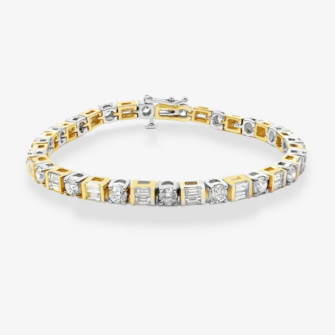 7.00CT 2 Tone Round & Baguette Tennis Bracelet