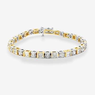 7.00CT 2 Tone Round & Baguette Tennis Bracelet