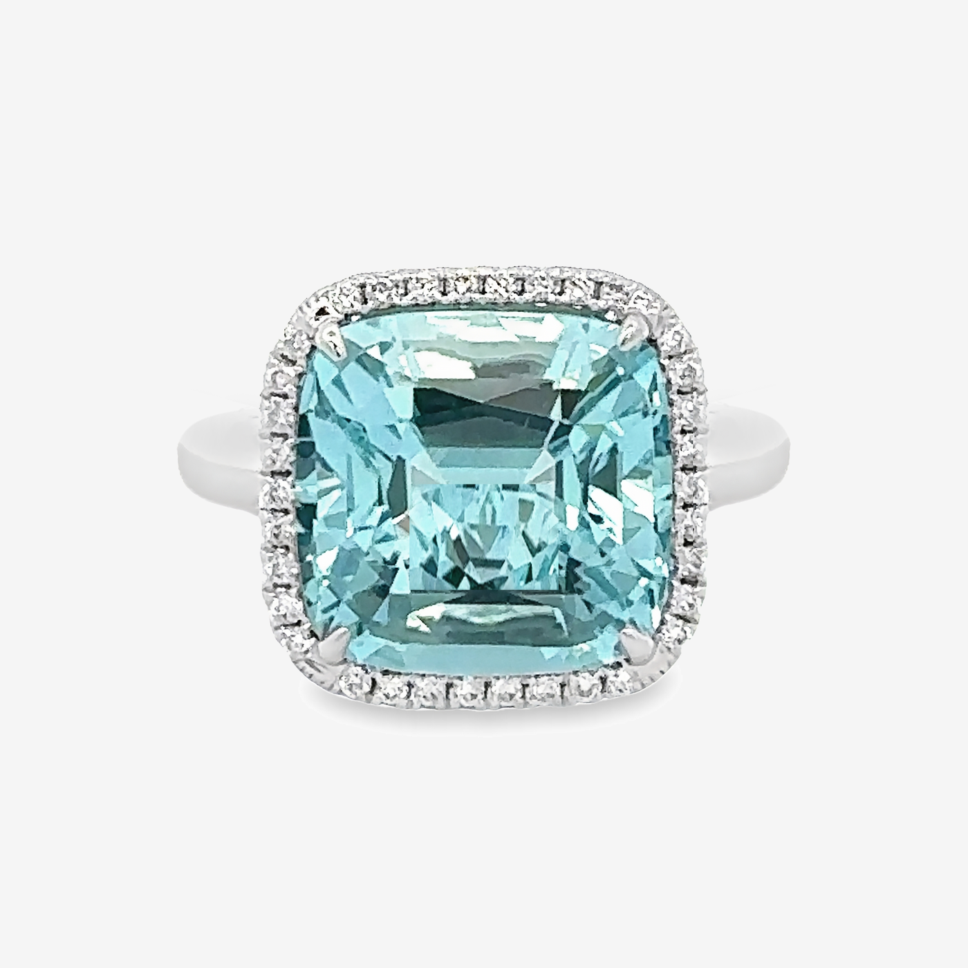 aquamarine and diamond halo ring