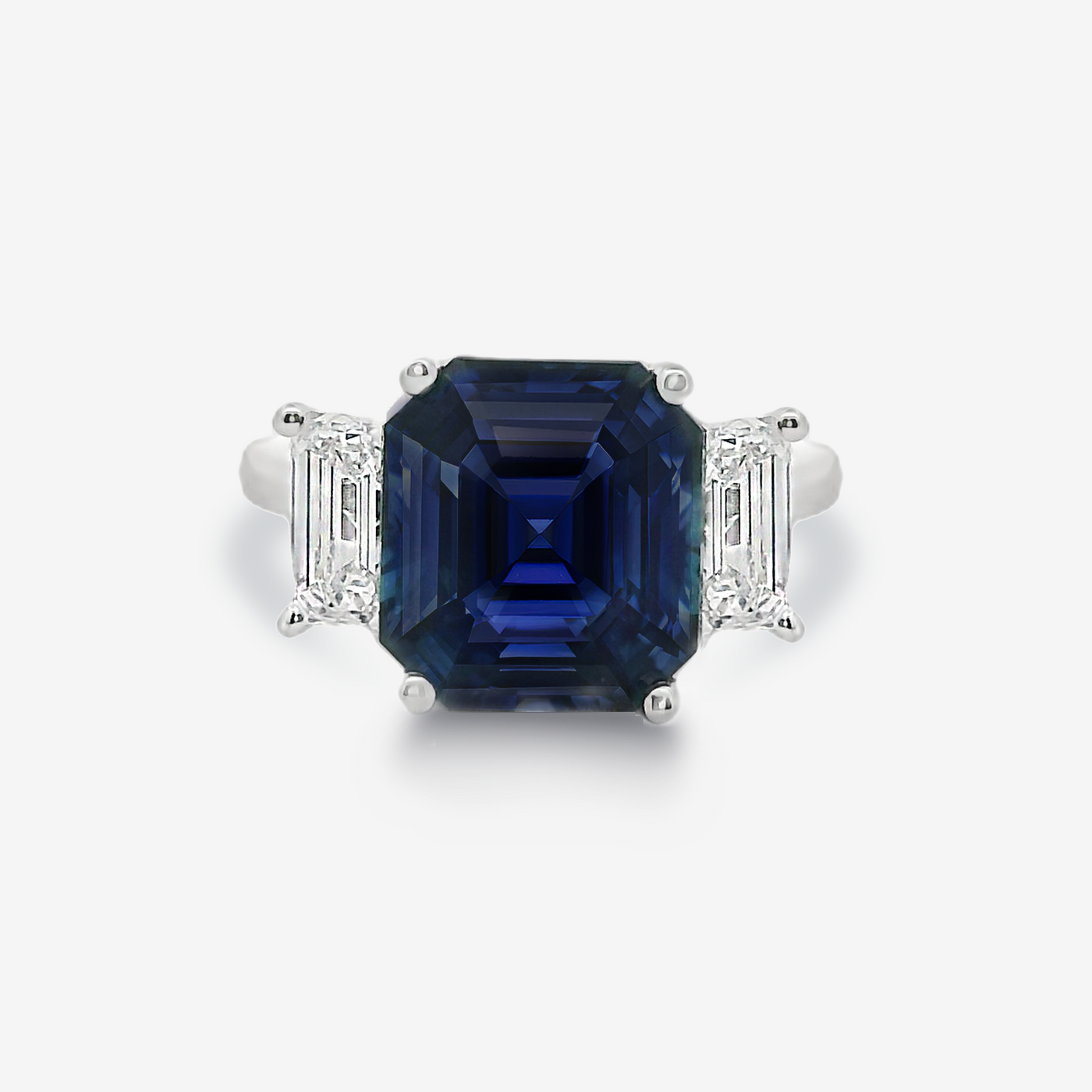 7.18CT 3 Stone Blue Sapphire & Diamond Ring