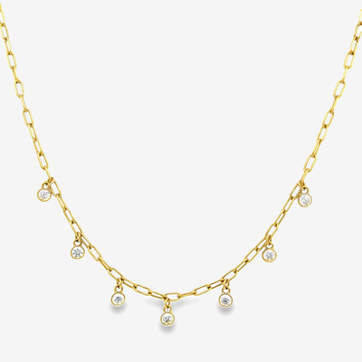round bezel set diamond paperclip chain necklace