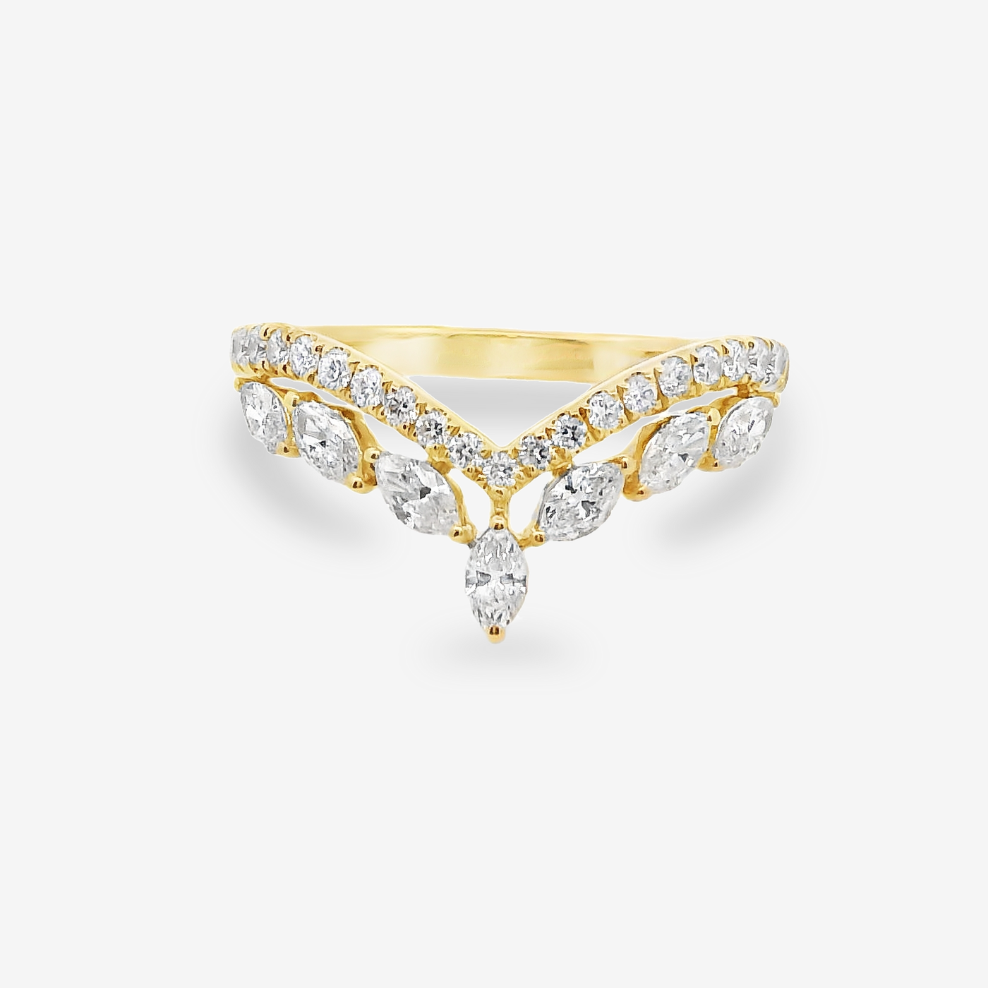 7 Marquise & Round Diamond Chevron Ring