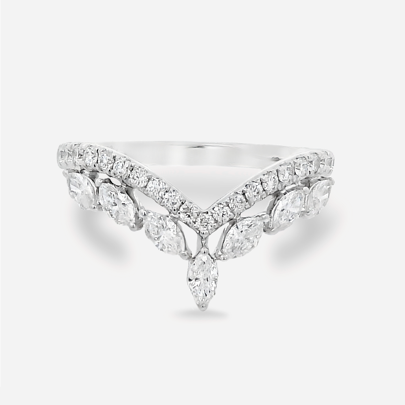 7 Marquise & Round Diamond Chevron Ring