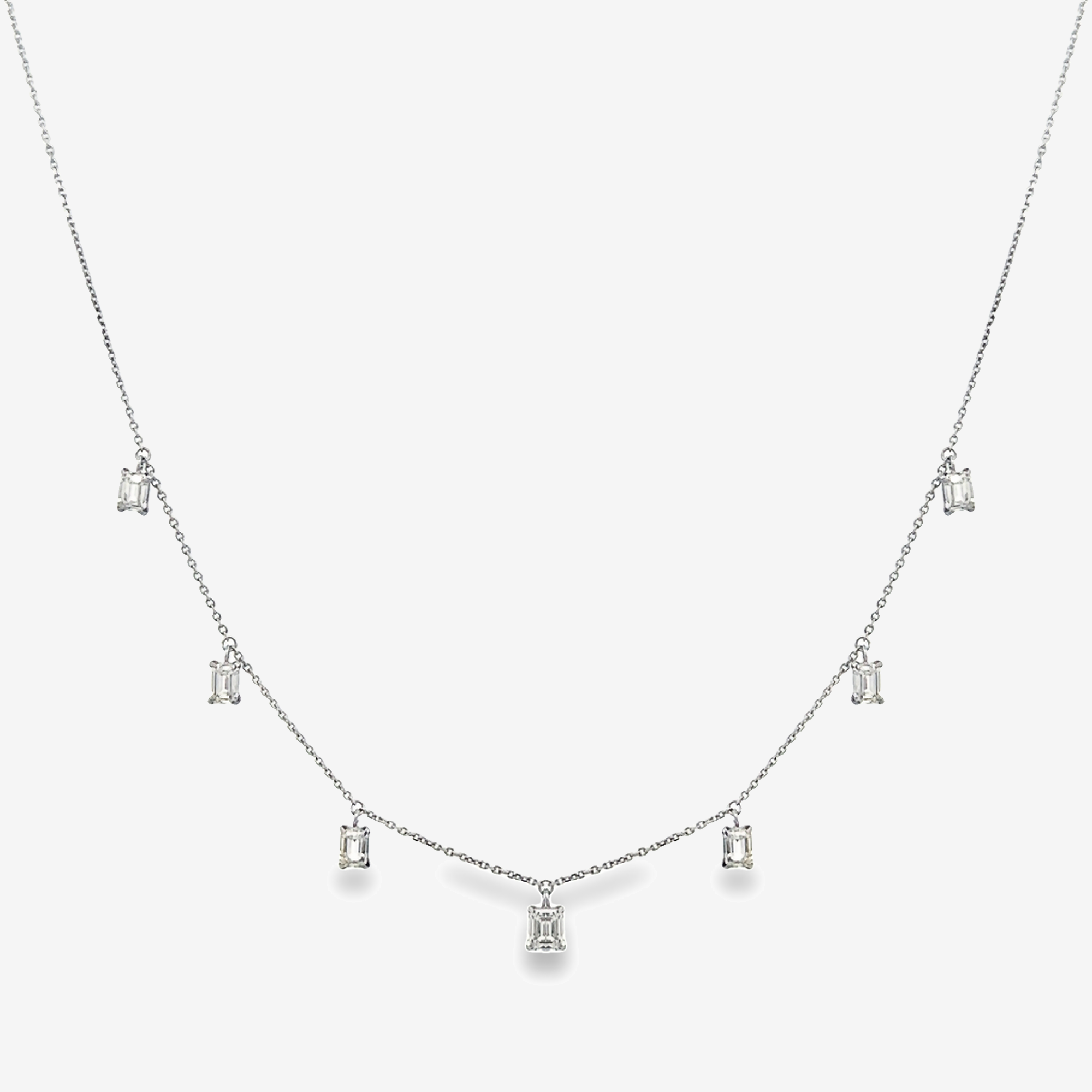 emerald cut diamond drops by the yard necklace