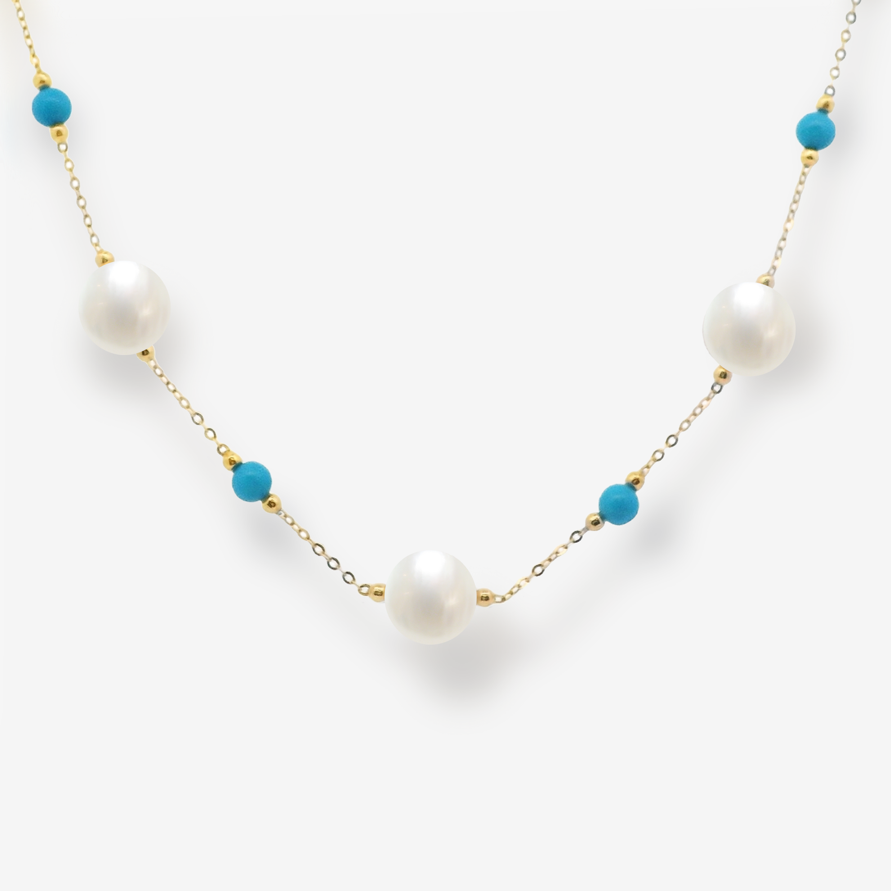 Pearl Turquoise Station Necklace – Mavilo - Main Image