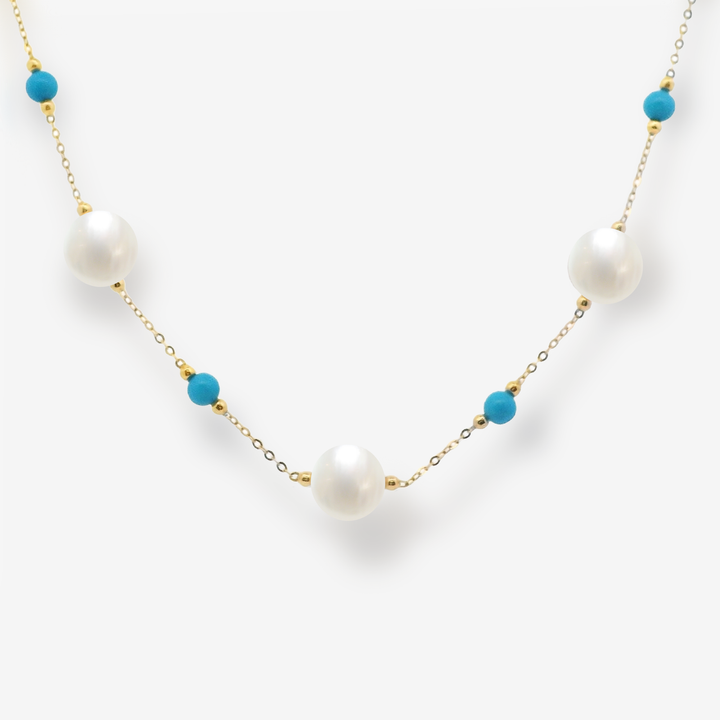8-8.5MM Pearl & Turquoise Station Necklace – Mavilo