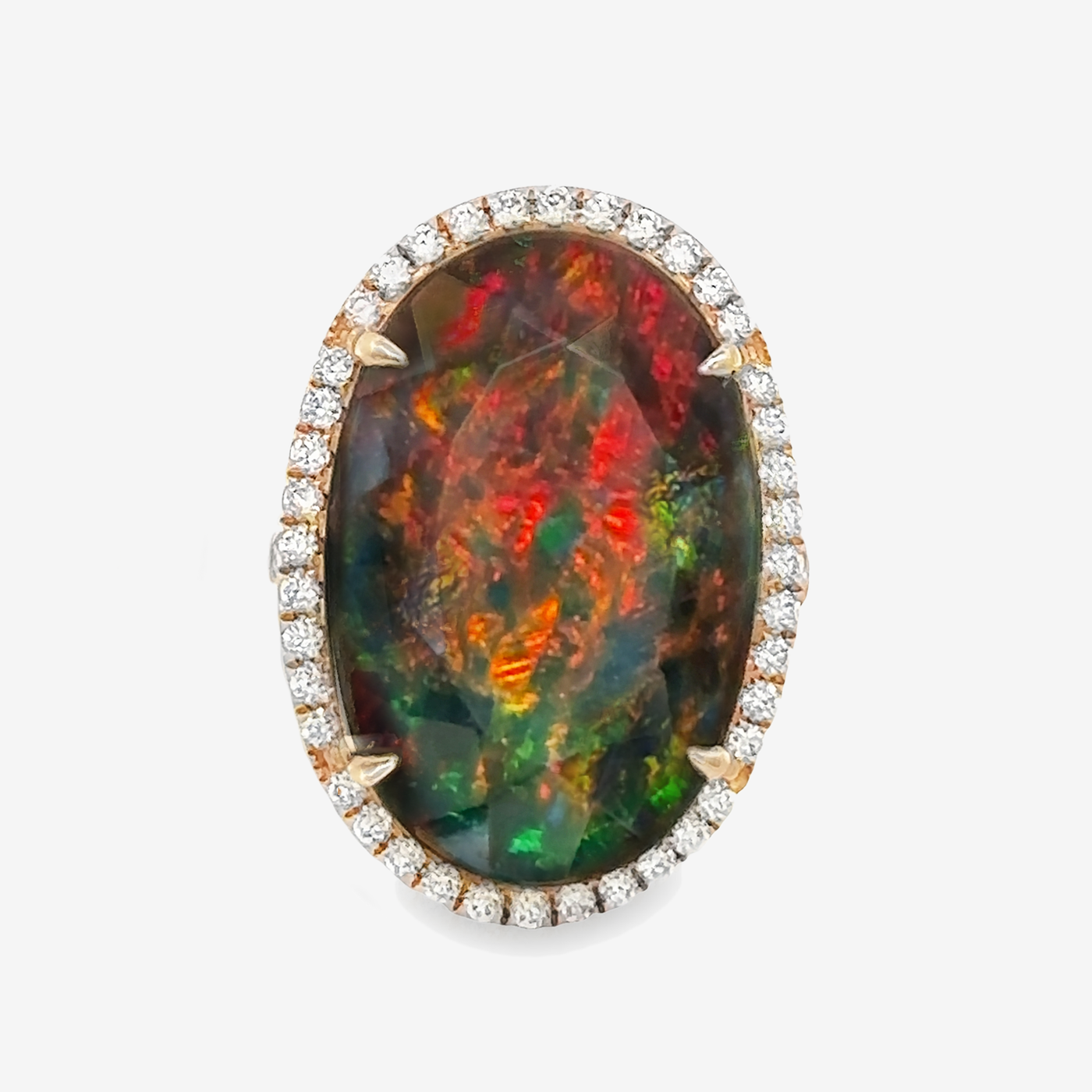 8.26CT Oval Shaped Black Opal Halo Ring
