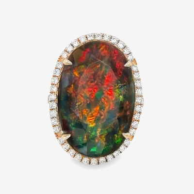 8.26CT Oval Shaped Black Opal Halo Ring