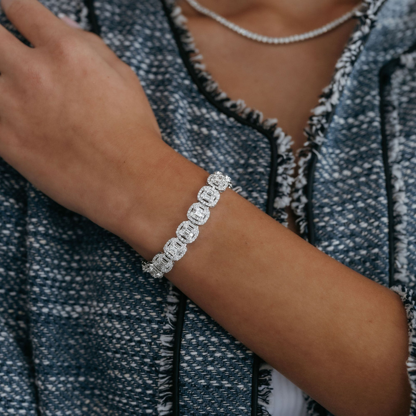 diamond halo tennis bracelet