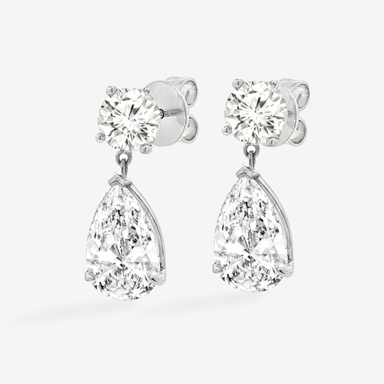 Lab Grown 9.60CT Round & Pear Diamond Drop Earrings