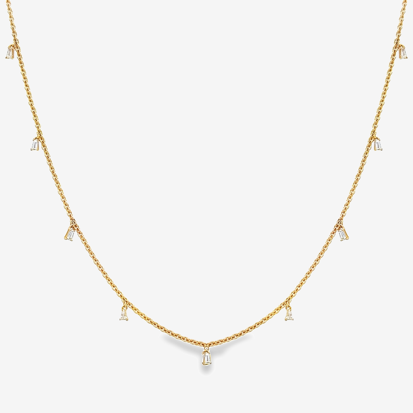 baguette cut diamond drops by the yard necklace