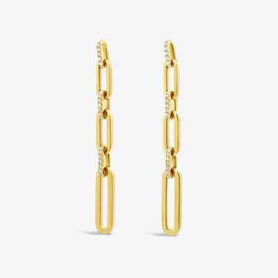 diamond and gold paperclip link dangle earrings