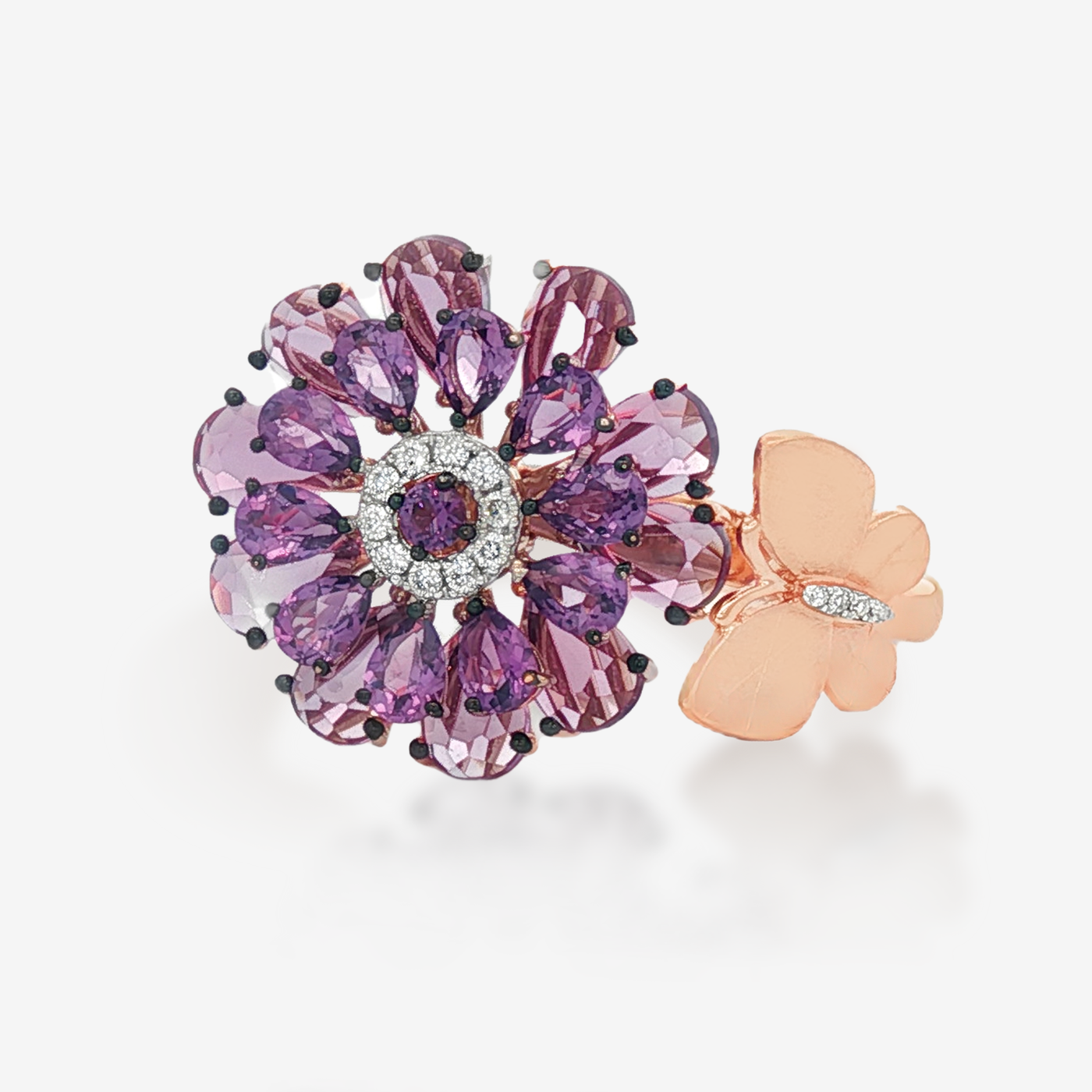 Amethyst Butterfly & Flower Ring