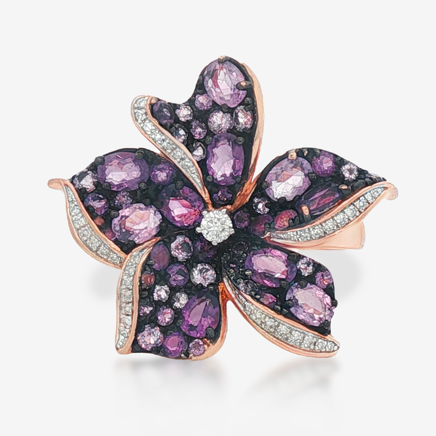 Amethyst & Diamond Flower Ring