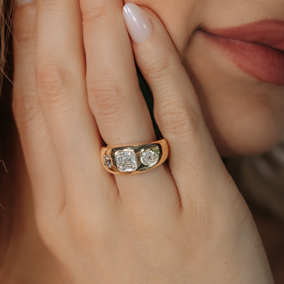 Lab Grown 3 Stone Asscher Cut Diamond Flush-Set Ring