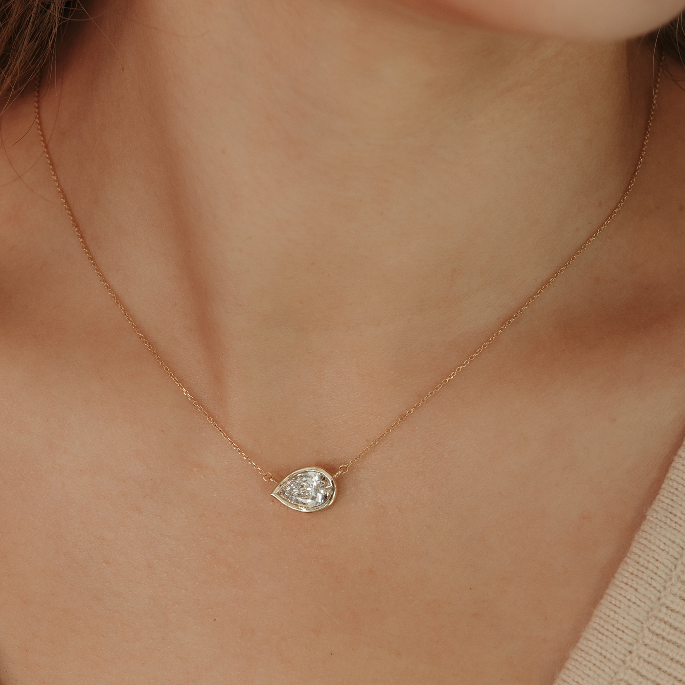 Lab Grown 2.08CT Pear cut Diamond Bezel Necklace