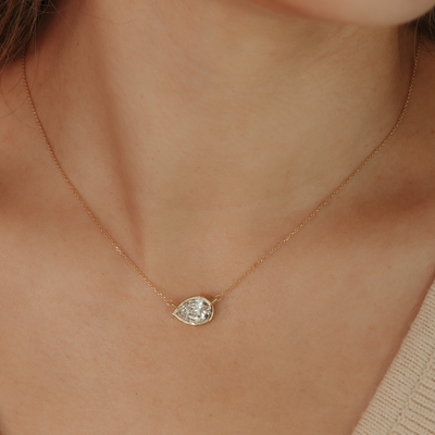 Lab Grown 2.08CT Pear cut Diamond Bezel Necklace