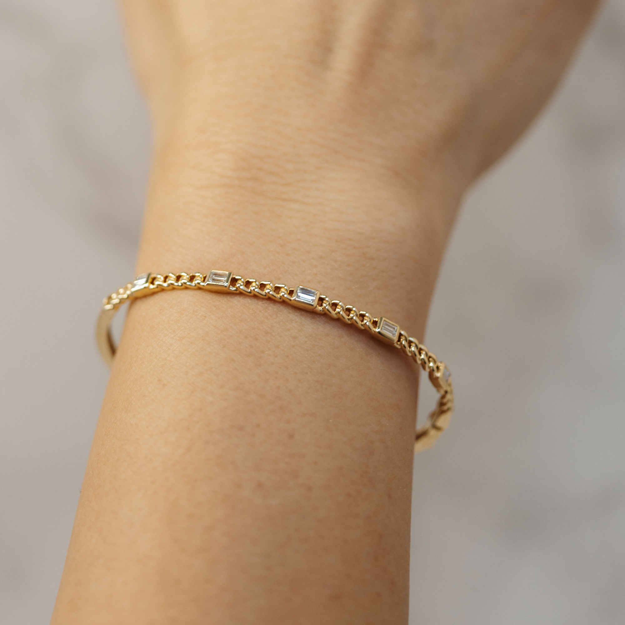 Baguette Diamond & Havana Link Bangle Bracelet
