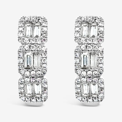 Baguette Halo Diamond Huggie Earrings
