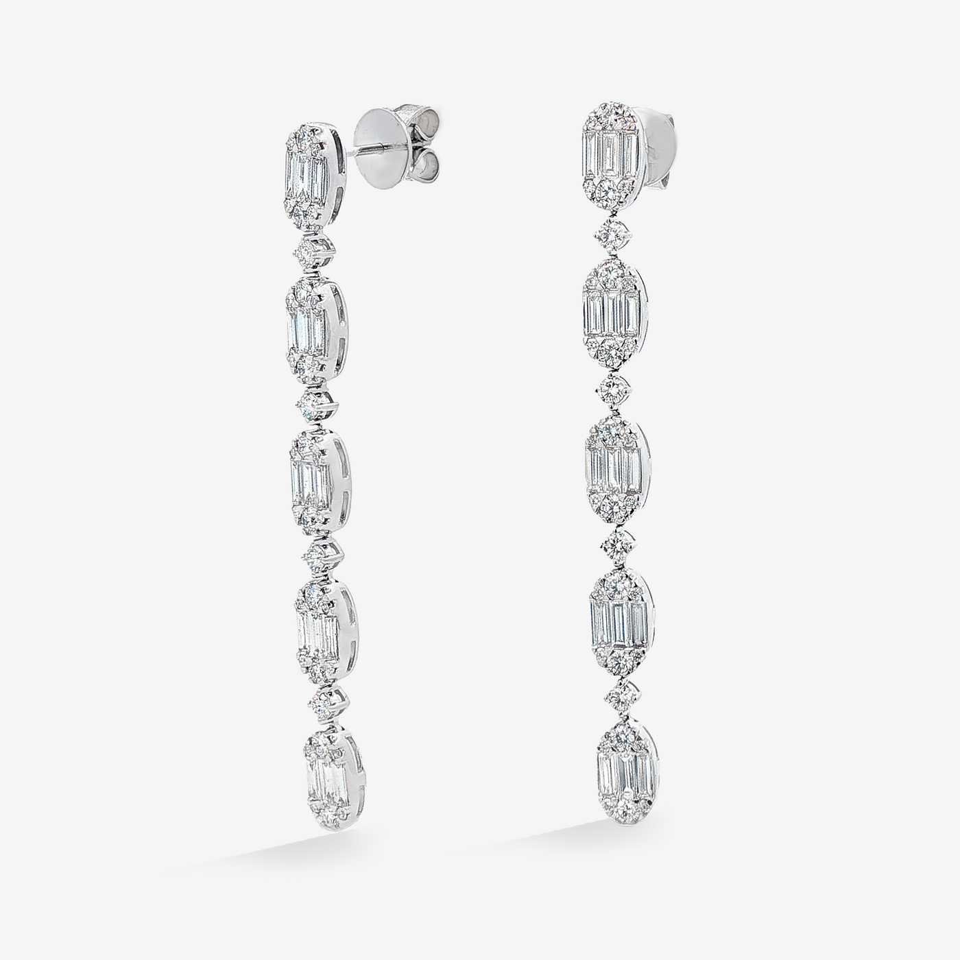Baguette & Round Diamond Dangle Earrings