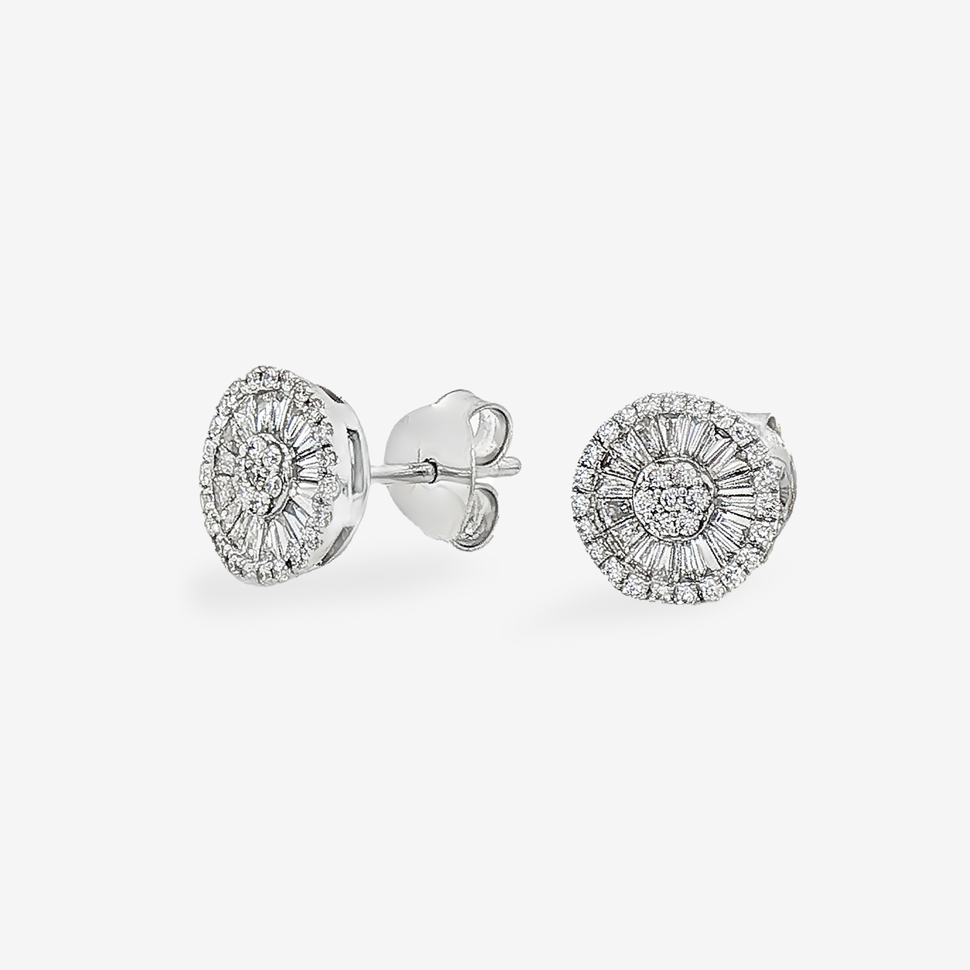 Baguette & Round Diamond Stud Earrings
