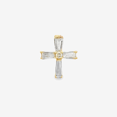 baguette and round diamond cross pendant