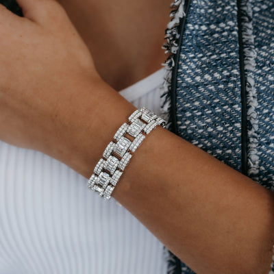 wide white gold diamond link bracelet