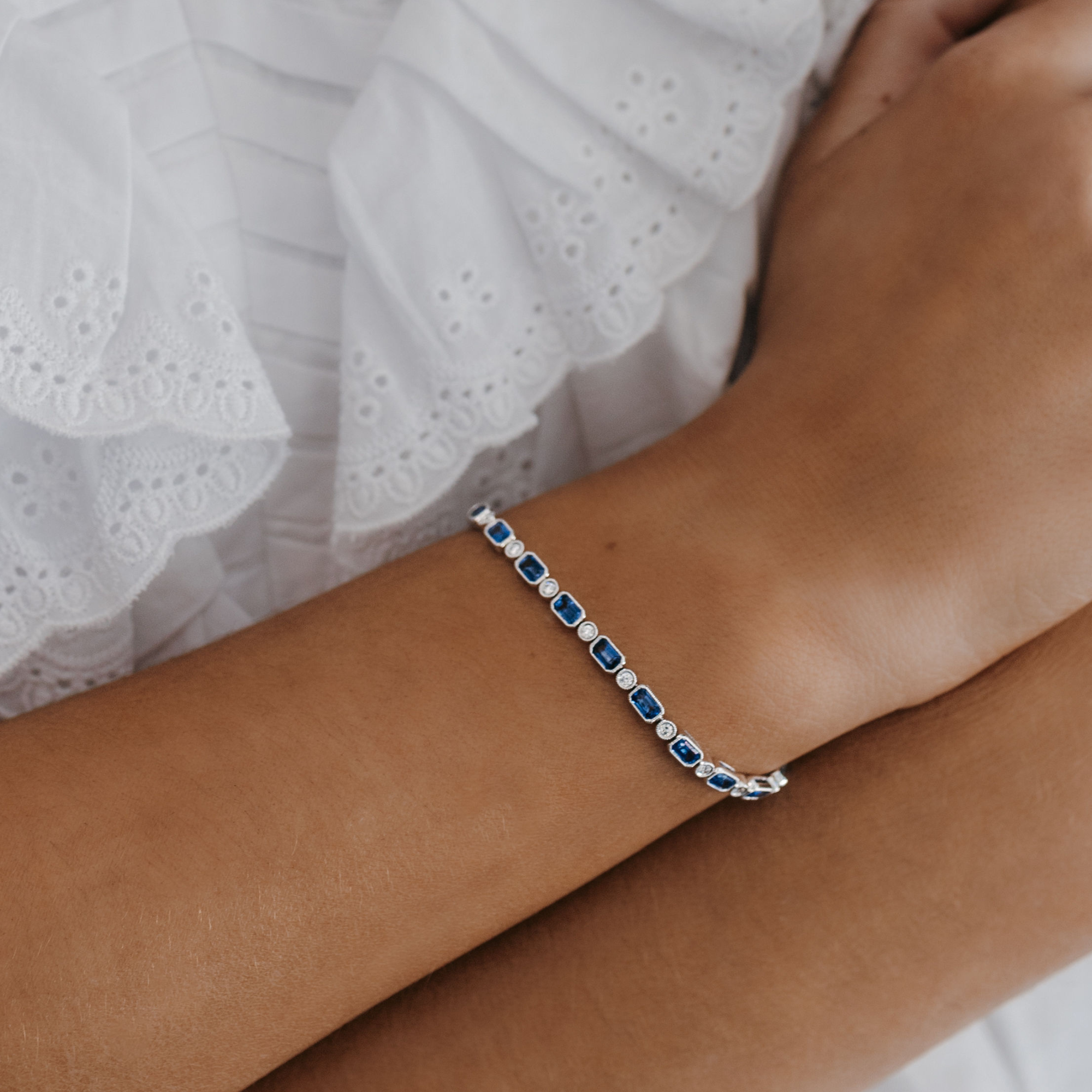 sapphire and diamond bracelet with milgrain detail