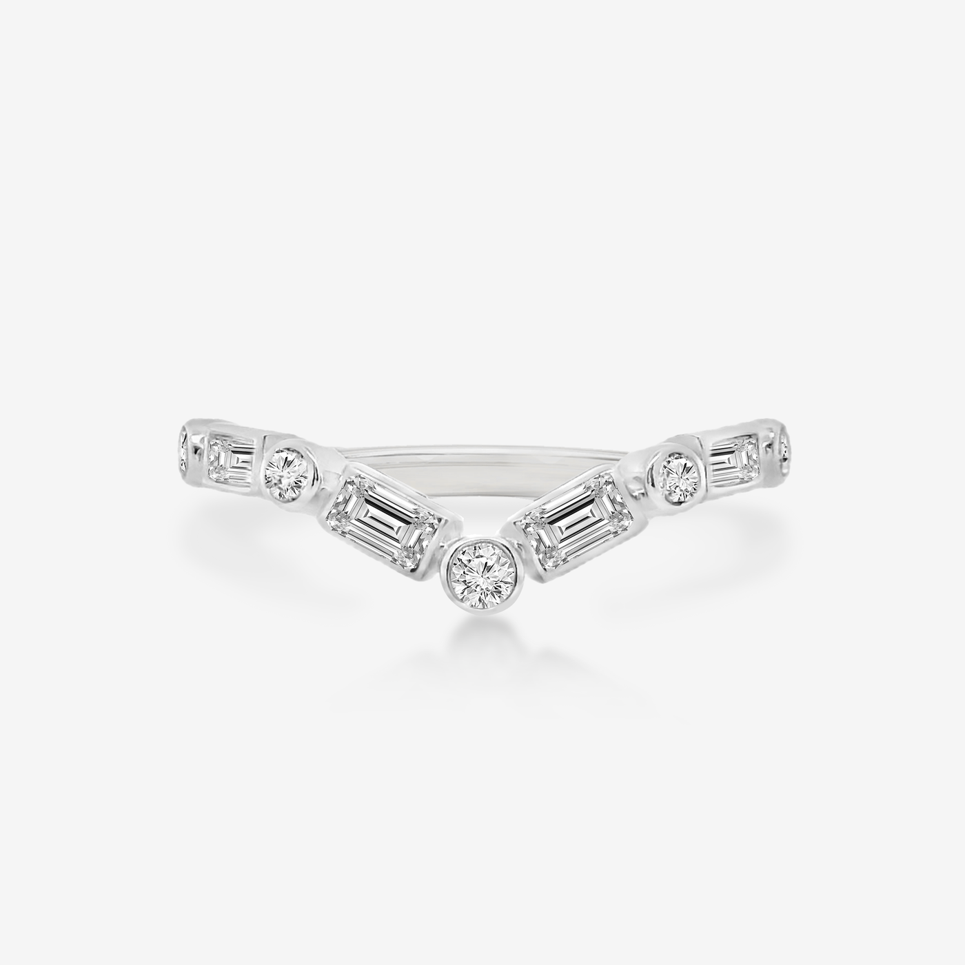 Bezel Baguette & Round Chevron Diamond Ring