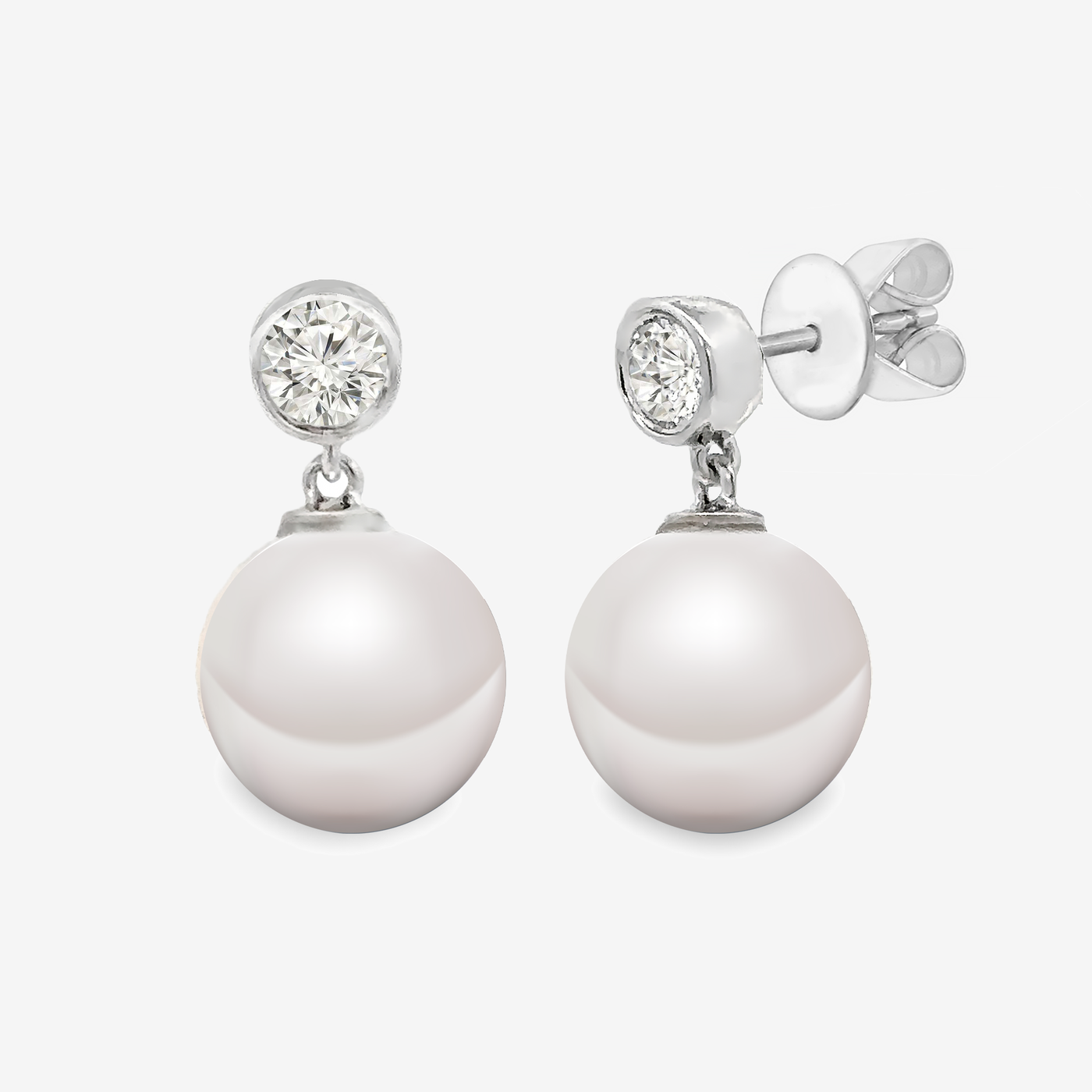 Bezel Diamond and Pearl Drop Earrings