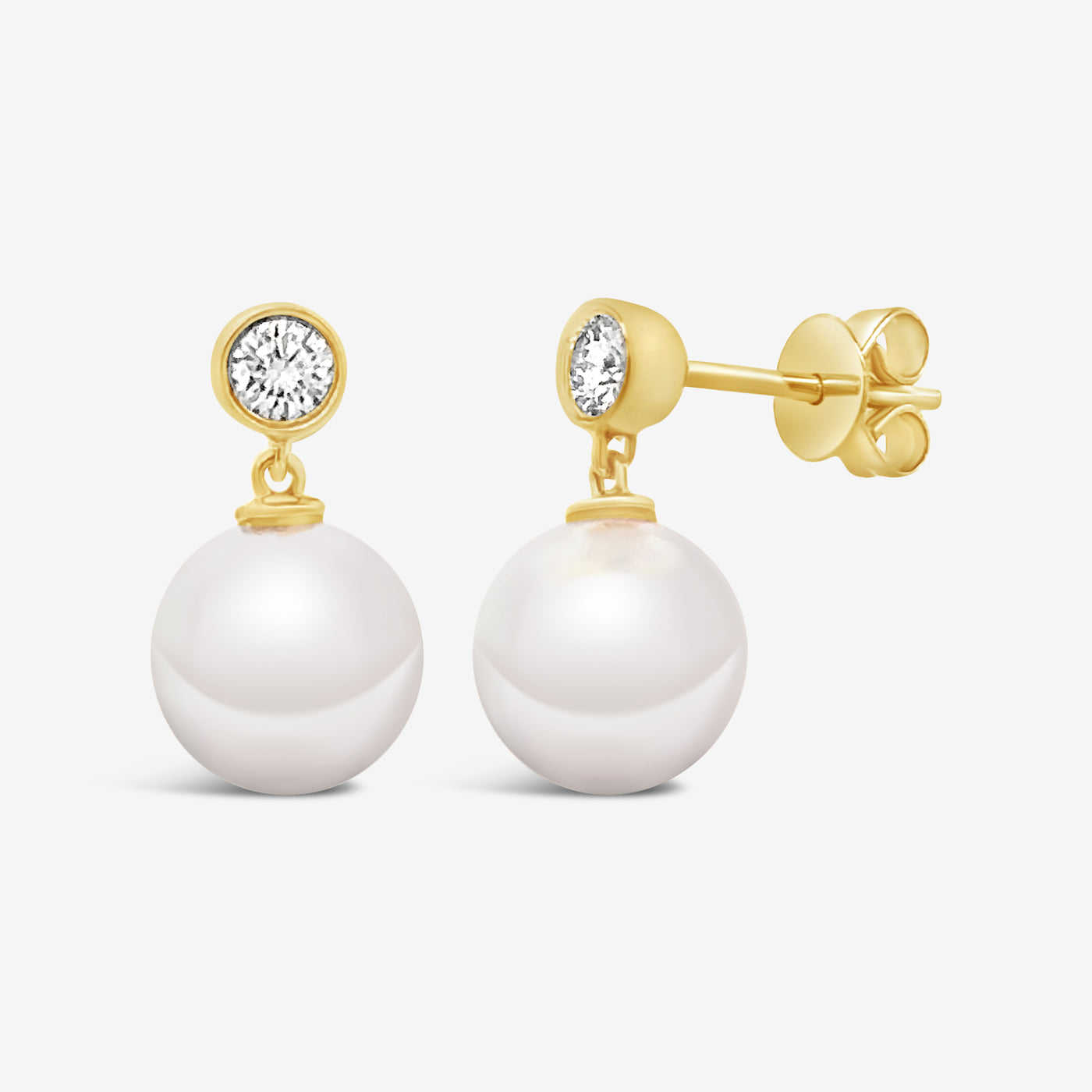 Bezel Diamond and Pearl Drop Earrings