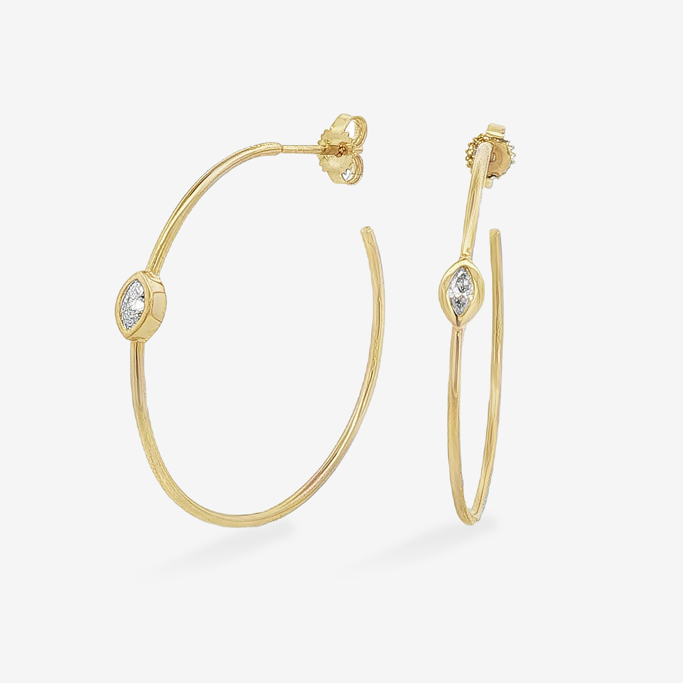 Bezel Set Marquise 0.20CT 1.25" Hoop Earrings