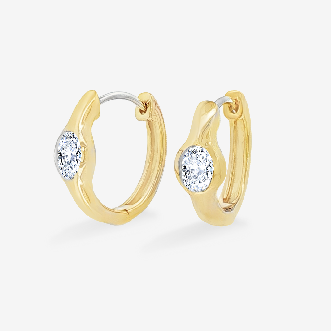 Bezel Set Oval Diamond Huggie Earrings