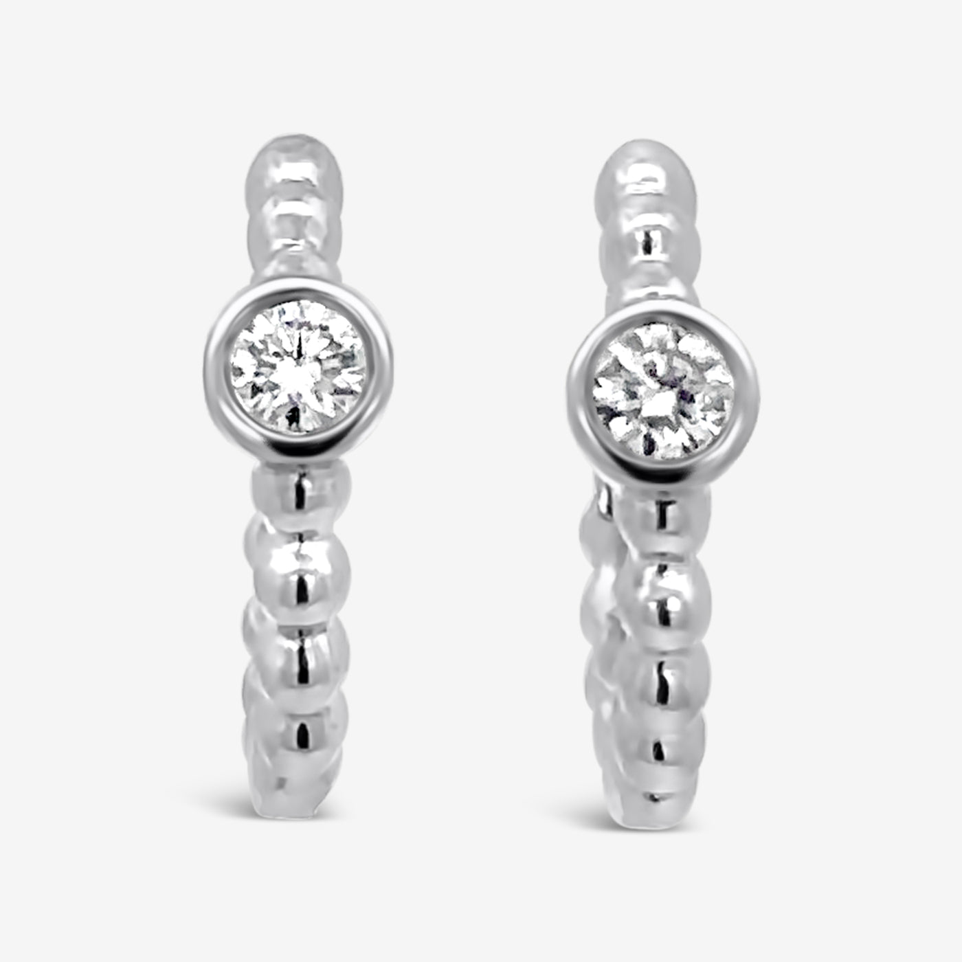 Bezel & Bead 0.10CT Diamond Huggie Earrings