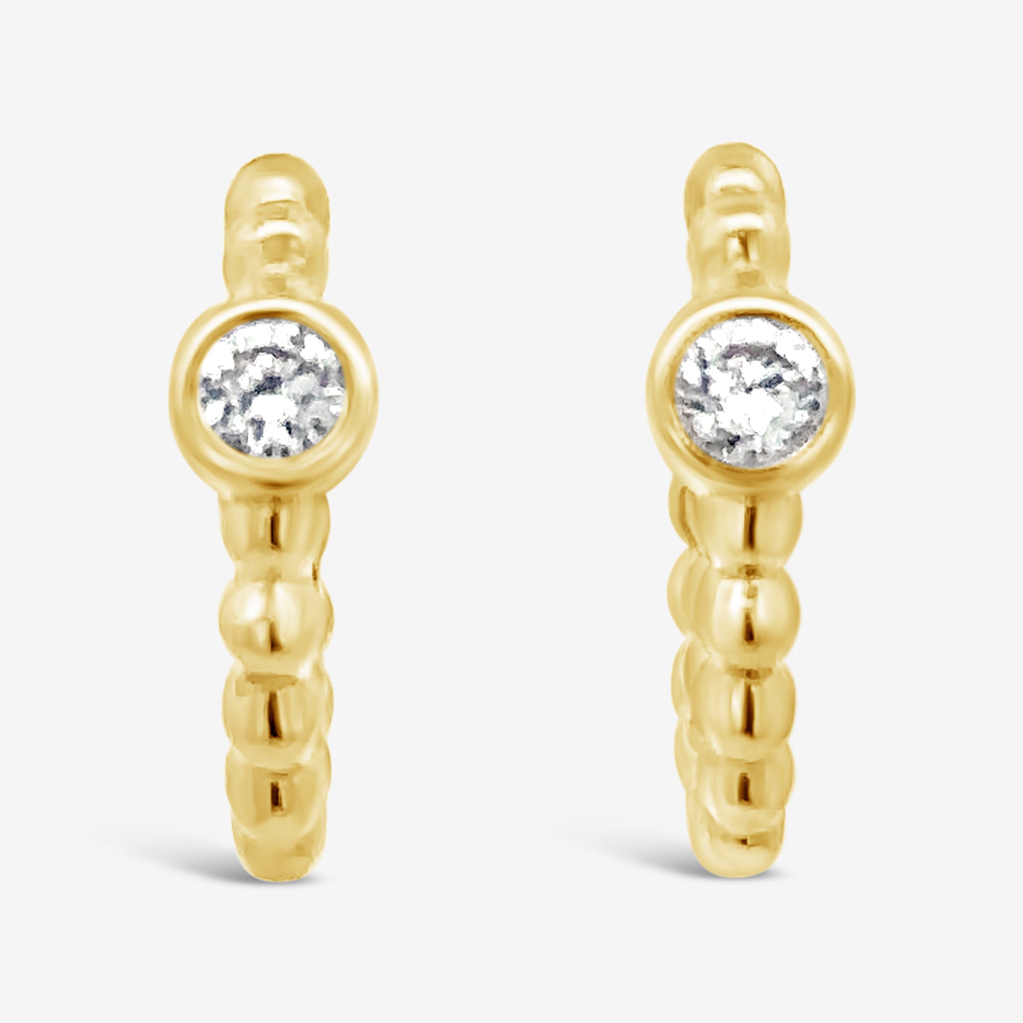 diamond and gold bead huggie earrings