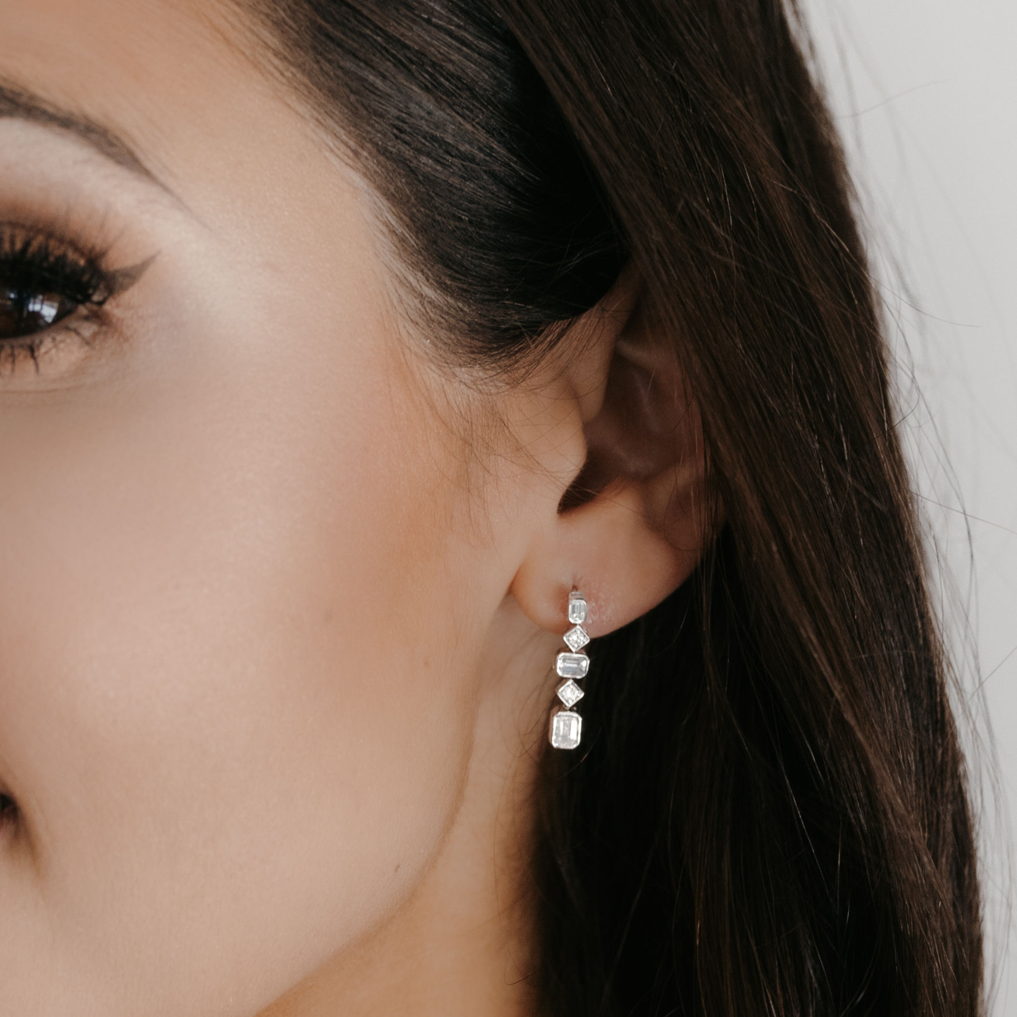 mixed shape white gold diamond drop earrings