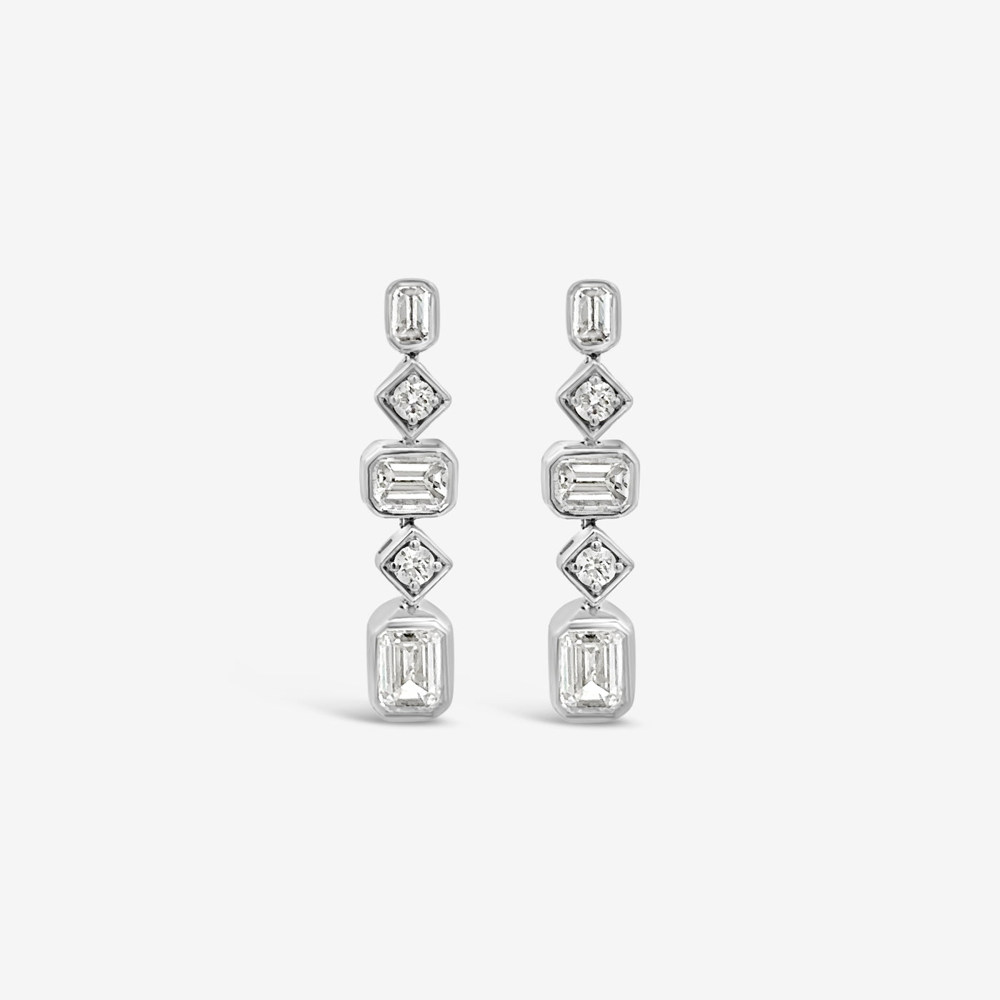 white gold mixed shape diamond drop earrings
