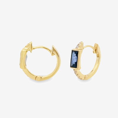 Bezel Set Blue Sapphire & Diamond Huggie Earrings