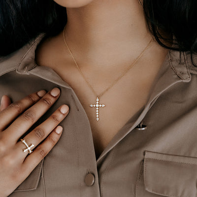 bezel set diamond cross necklace