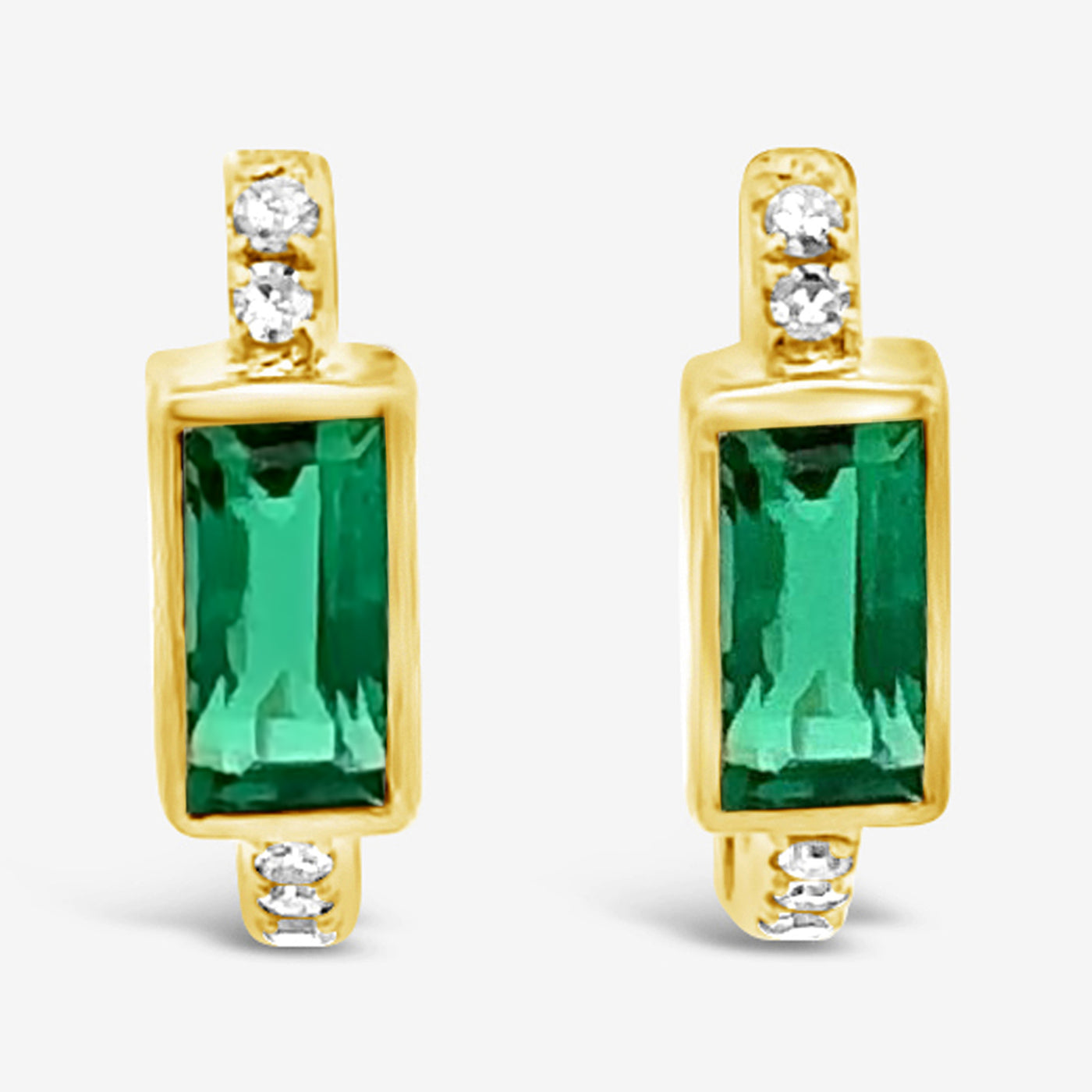 emerald and diamond huggie earrings