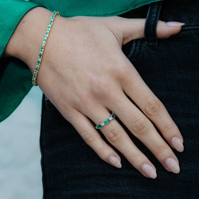 Bezel Set Emerald & Diamond Ring